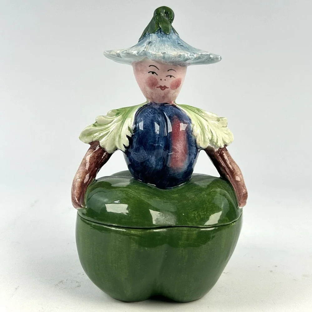 Horchow Tomato Pepper Veggie Fairy Ceramic Covered Condiment Dish Made in Italy